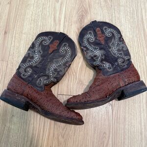 Brown Leather Ferrini Western Cowboy Boots with Embroidered Black Shaft